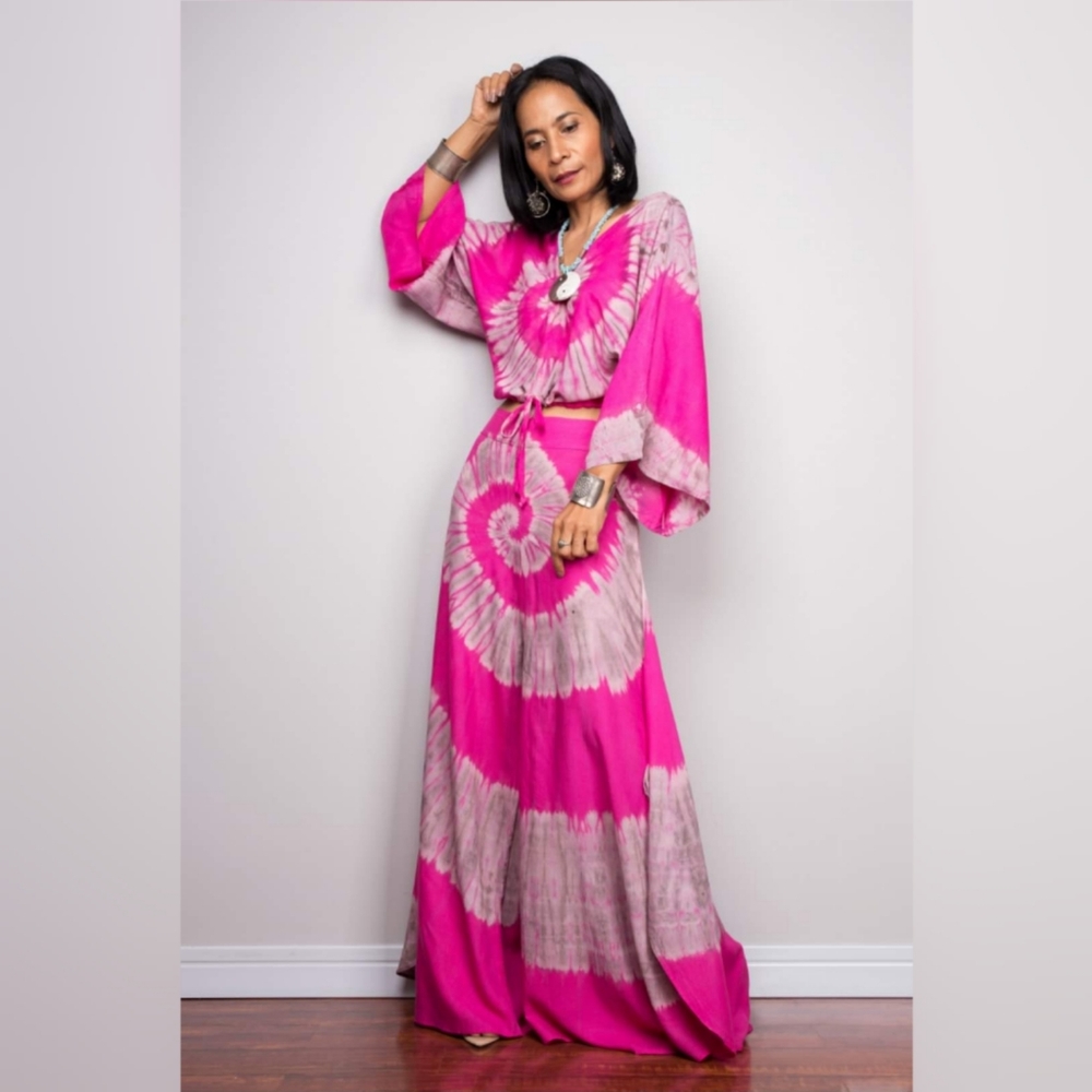 2 piece tie dye wide leg pants and matching top
